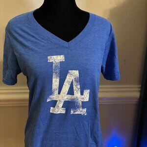 L.A. Dodgers Women's V Neck T-Shirt, Size Large, Blue